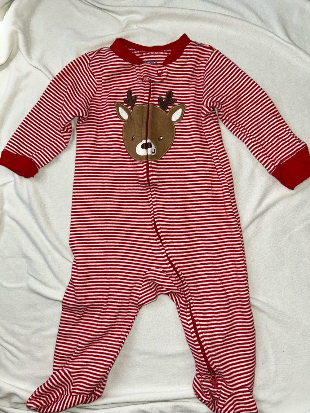 Red Striped Reindeer One-Piece Footed Pajamas - Kids